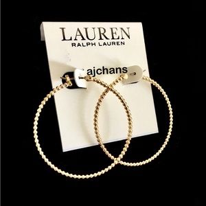 Lauren Ralph Lauren Gold Tone Medium Beaded Hoop Earrings